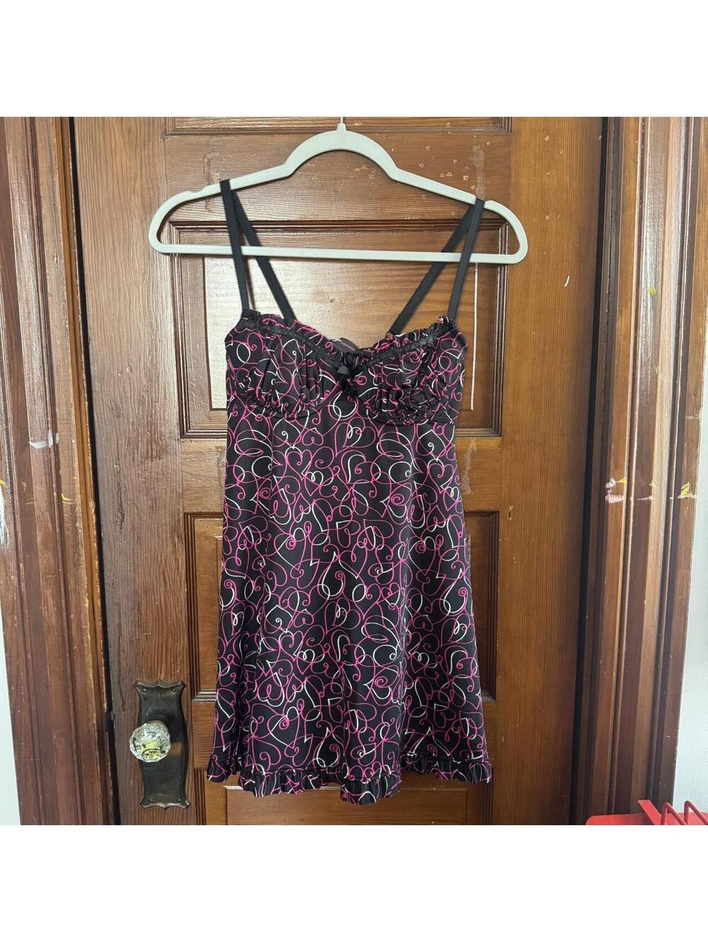Smart Sexy Sleepwear black and pink heart print babydoll slip dress/lingerie
